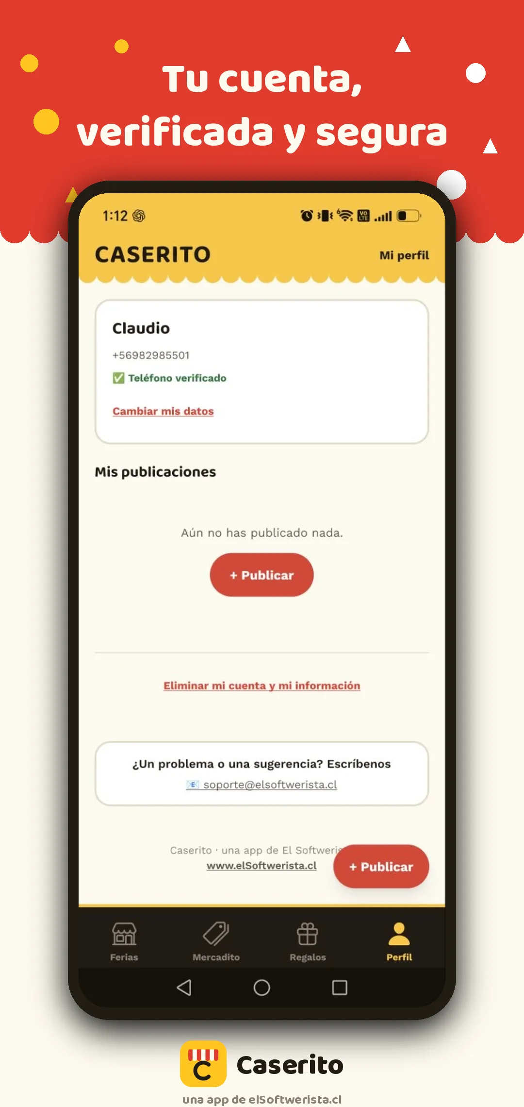 Pantalla de perfil en Caserito