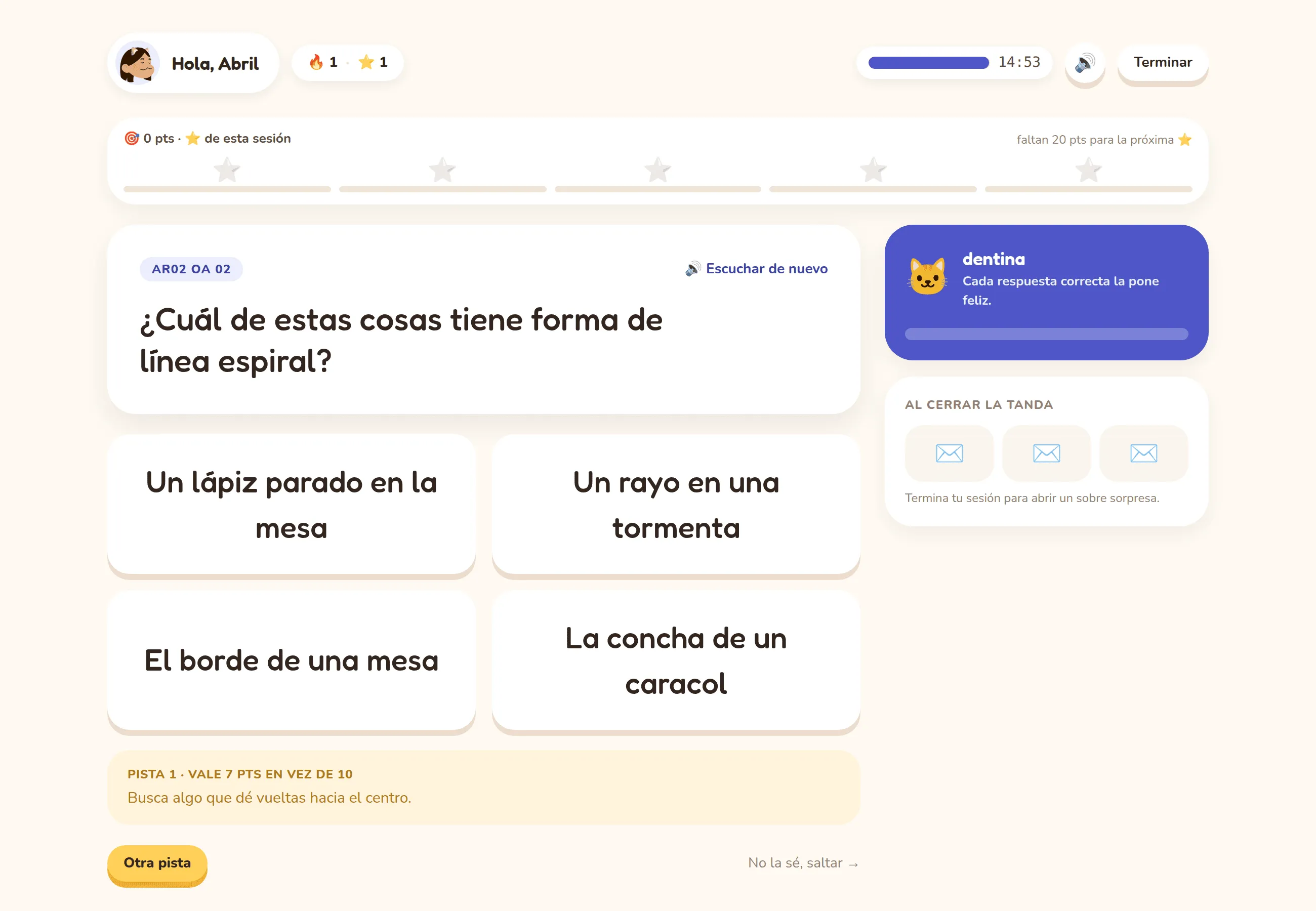 Sesión de Abririx: un ejercicio con su código del MINEDUC, cuatro alternativas y la pista abierta